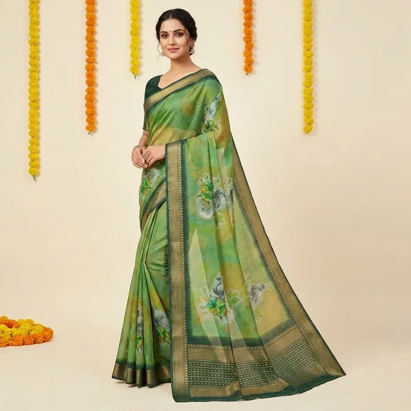 Green_Premium_Moss_Crepe_With_Jacquard_Border_Saree_With_Running_Blouse_For_Women