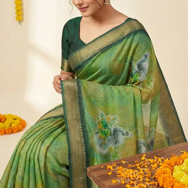 Green_Premium_Moss_Crepe_With_Jacquard_Border_Saree_With_Running_Blouse_For_Women