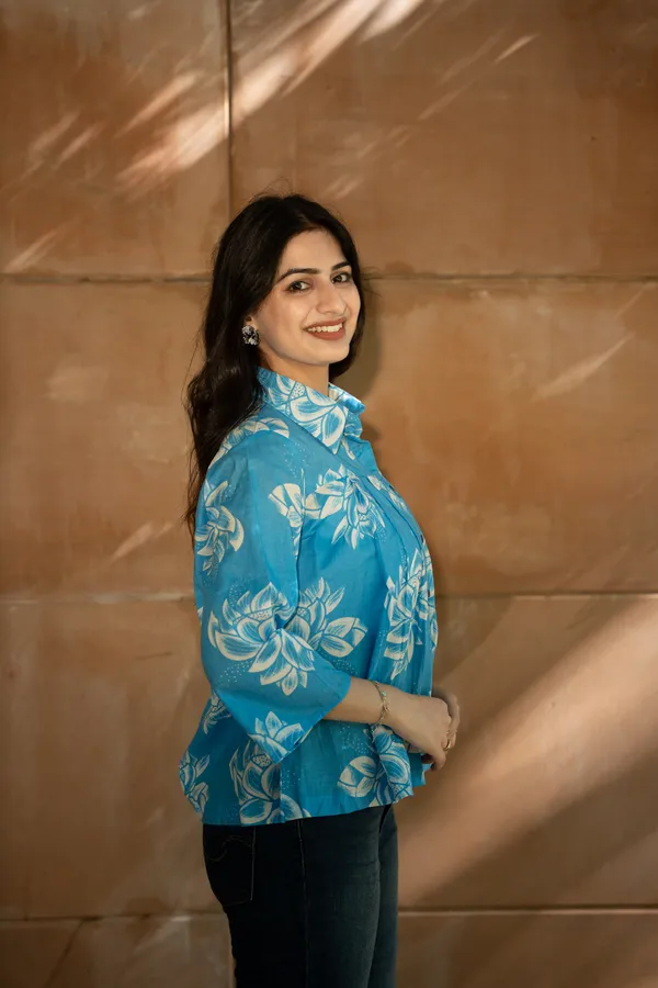 Blue_Cotton_Floral_Shirt_For_Women