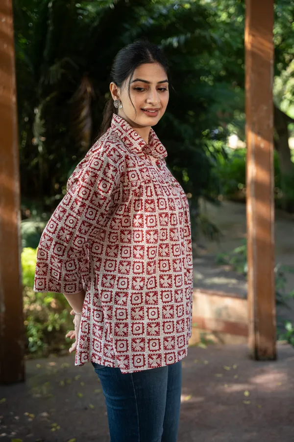 Rust_Cotton_Abstract_Shirt_For_Women