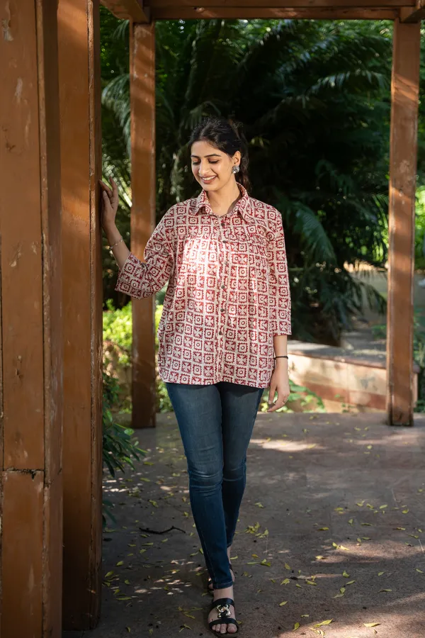 Rust_Cotton_Abstract_Shirt_For_Women