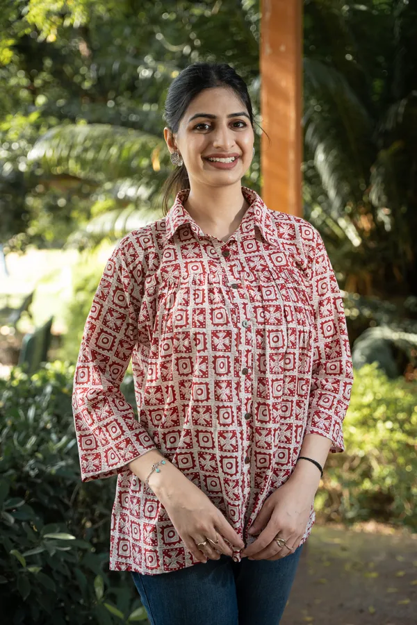 Rust_Cotton_Abstract_Shirt_For_Women