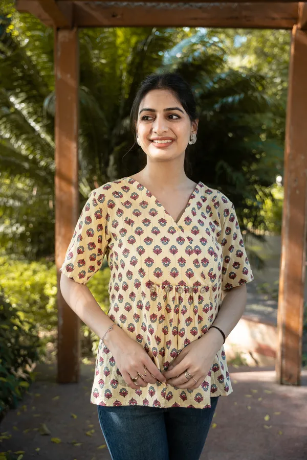 Beige_Lurex_Floral_Peplum_For_Women