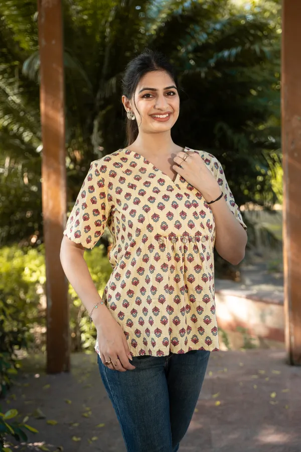Beige_Lurex_Floral_Peplum_For_Women