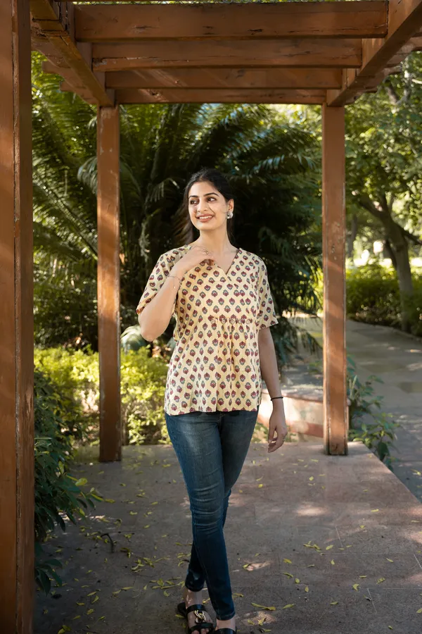 Beige_Lurex_Floral_Peplum_For_Women