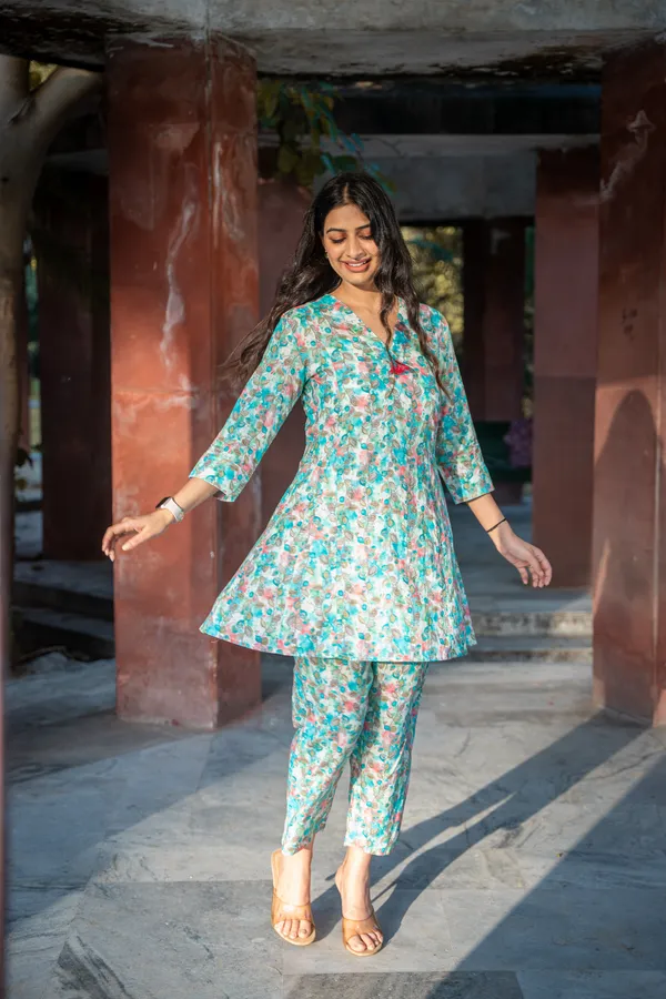 Turquoise_Cotton_Floral_Co-Ord_Set_For_Women