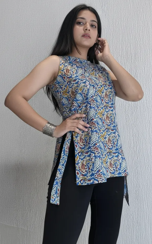 Grey_Cotton_Floral_Short_Kurti_For_Women
