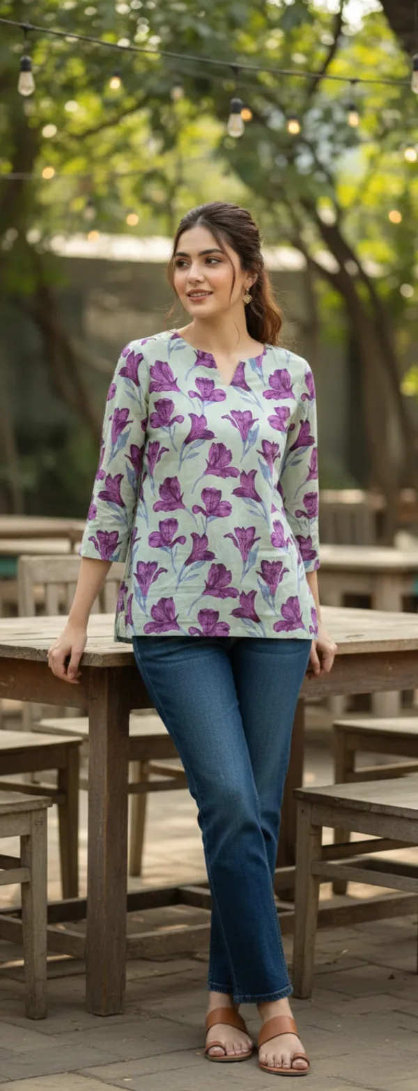 Sage_Green_Cotton_Floral_Short_Kurti_For_Women
