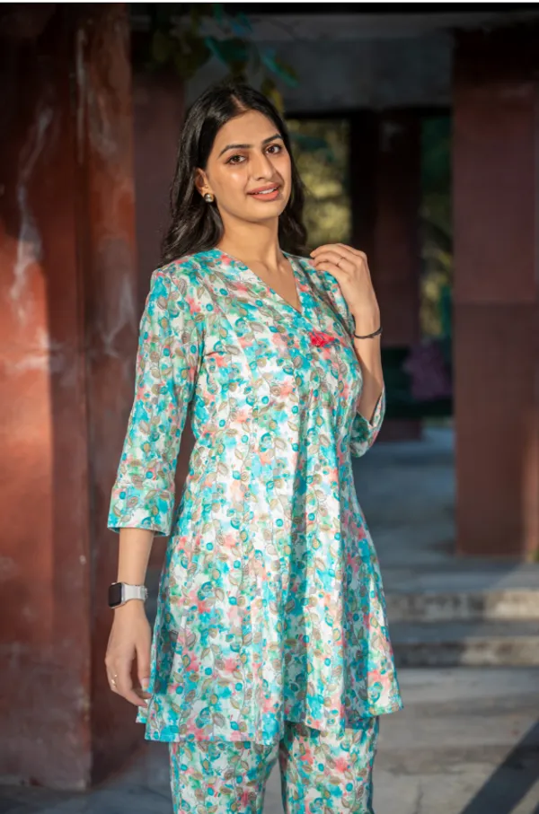 Purple_And_Turquoise_Cotton_Floral_Kantha_Co-Ord_Set_For_Women(Pack_of_2)