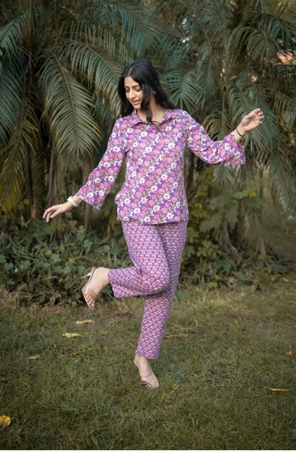 Purple_And_Turquoise_Cotton_Floral_Kantha_Co-Ord_Set_For_Women(Pack_of_2)