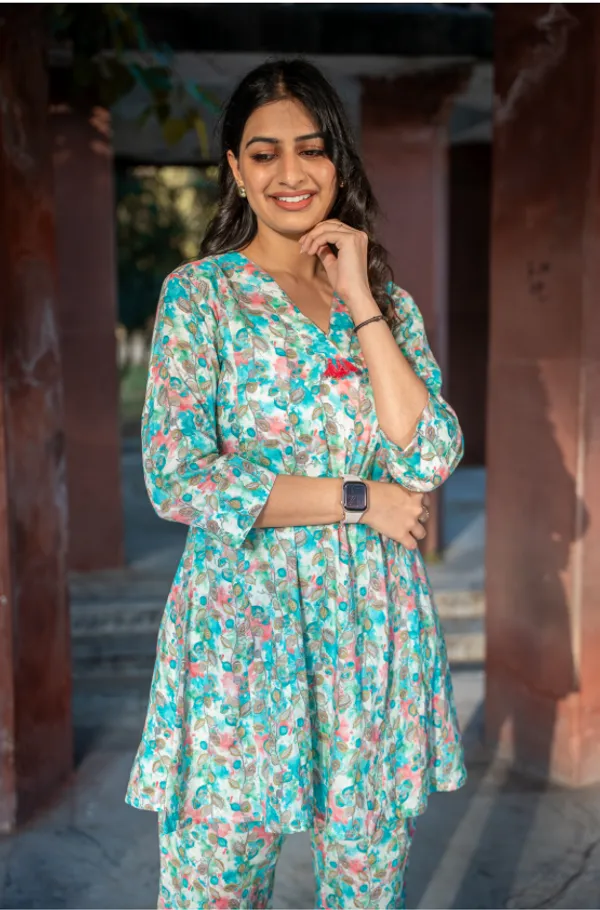 Purple_And_Turquoise_Cotton_Floral_Kantha_Co-Ord_Set_For_Women(Pack_of_2)