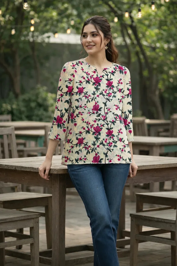 Light_Yellow_And_Sage_Green_Cotton_Floral_Kantha_Short_Kurti_For_Women(Pack_of_2)