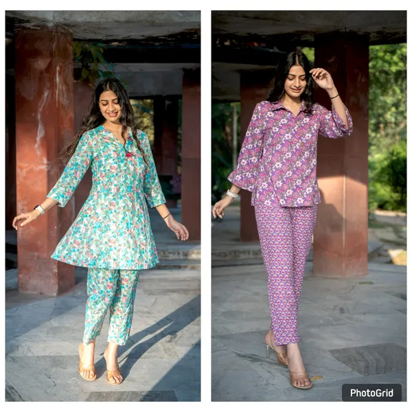 Purple_And_Turquoise_Cotton_Floral_Kantha_Co-Ord_Set_For_Women(Pack_of_2)