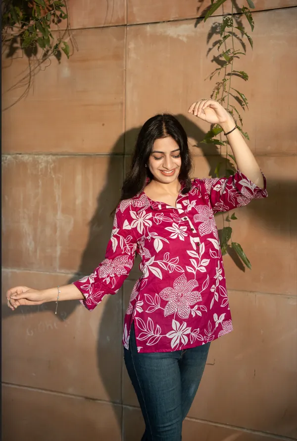 Wine_And_Blue_Cotton_Floral_Top_For_Women_(Pack_Of_2)