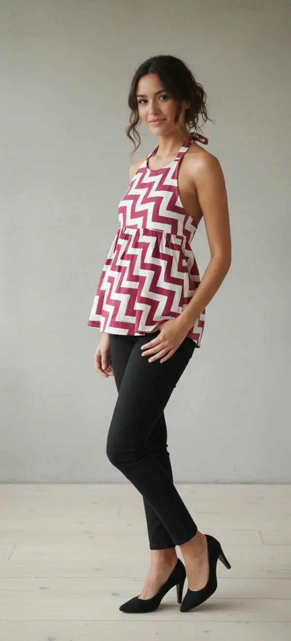 Wine_And_Green_Cotton_Zigzag_And_Kantha_Floral_Top_For_Women(Pack_Of_2)