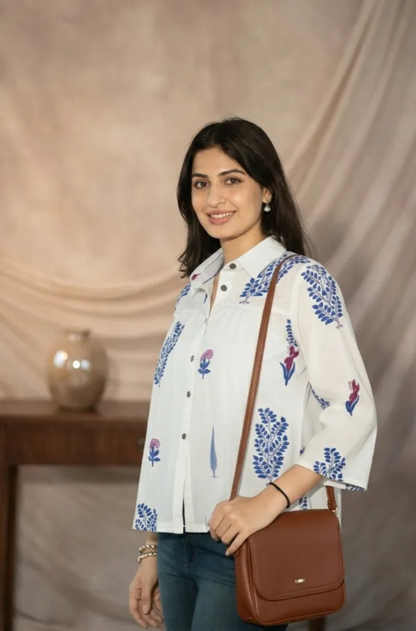 White_Cotton_Block_Print_Shirt_For_Women