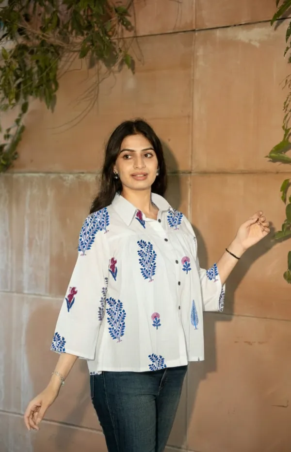 White_Cotton_Block_Print_Shirt_For_Women