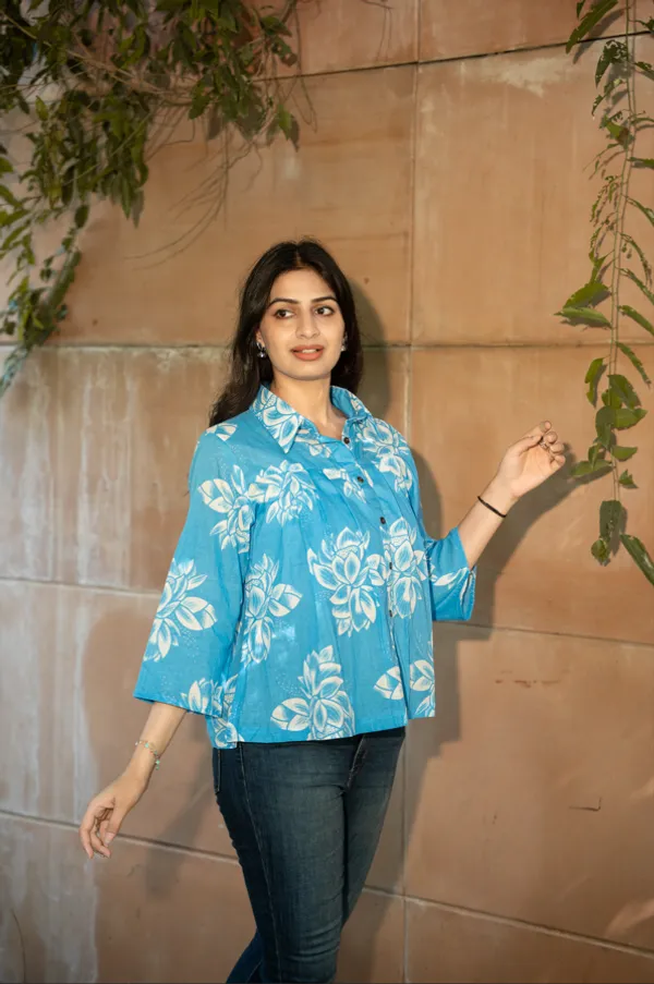 Blue_Cotton_Floral_Shirt_For_Women
