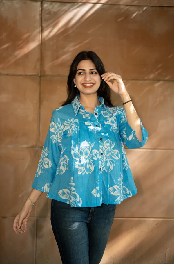 Blue_Cotton_Floral_Shirt_For_Women