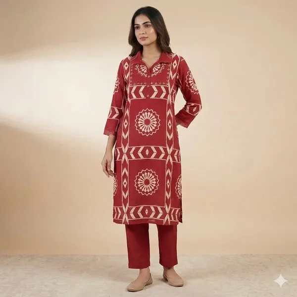 Maroon_Mulmul_Cotton_Kurta_For_Women