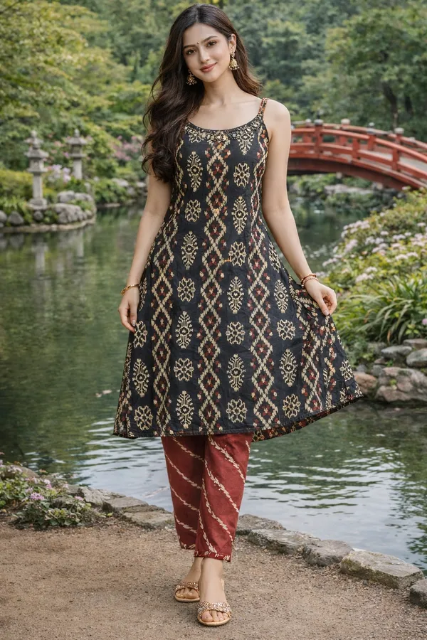 Black_Rooh_Ikat_Straight_Cut_Kurta_And_Pant_Set_For_Women