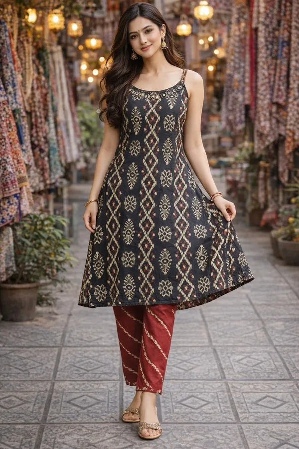Black_Rooh_Ikat_Straight_Cut_Kurta_And_Pant_Set_For_Women