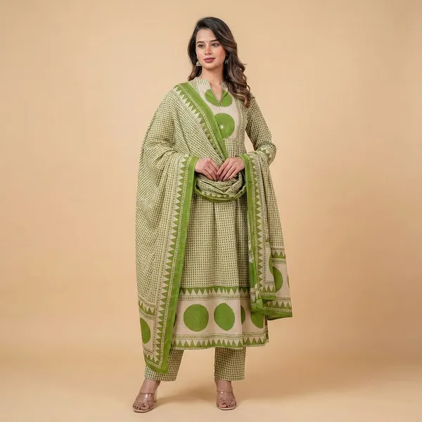 Sage_Green_Cotton_Premium_Anarkali_Dress_3_Pc_Suits_For_Women
