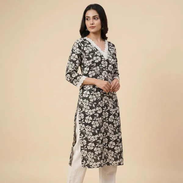 Beige_And_Black_Cotton_A-line_Palazzo_2_Pc_Kurti_Sets_For_Women