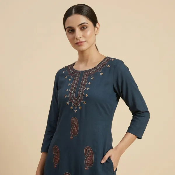 Blue_Cotton_A-line_Palazzo_2_Pc_Kurti_Sets_For_Women