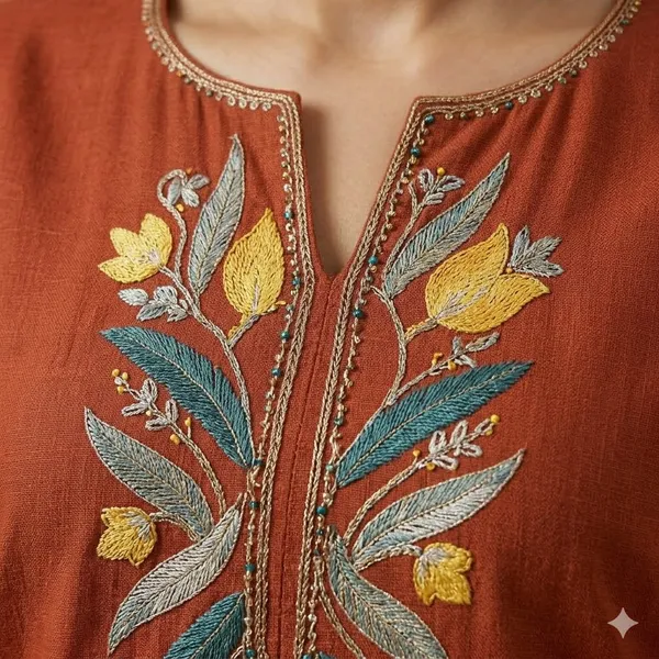 Rust_Mulmul_Cotton_Kurta_Pant_Set_For_Women