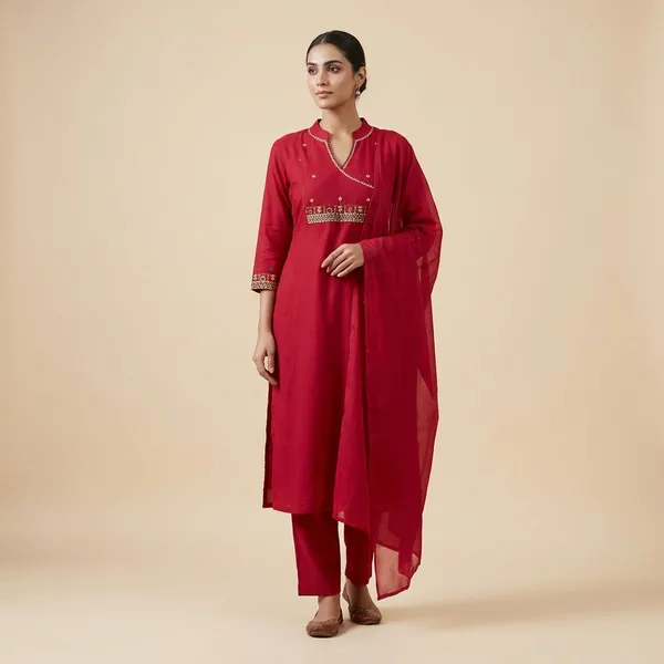 Maroon_Cotton_Kurta_Pant_Dupatta_3_Pc_Suit_For_Women