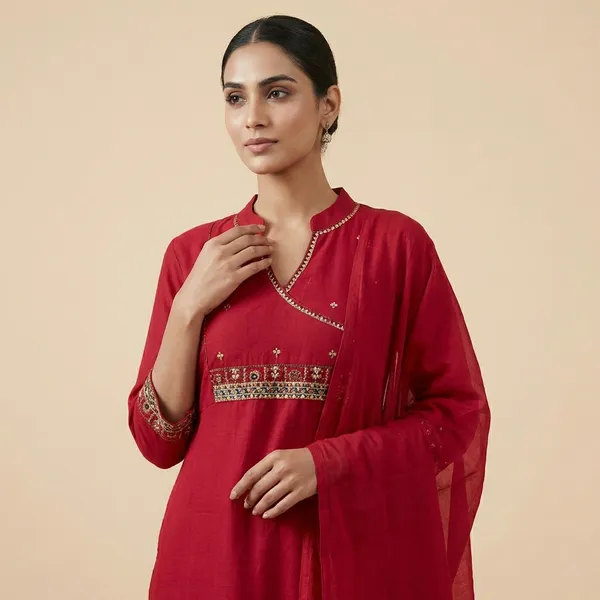 Maroon_Cotton_Kurta_Pant_Dupatta_3_Pc_Suit_For_Women