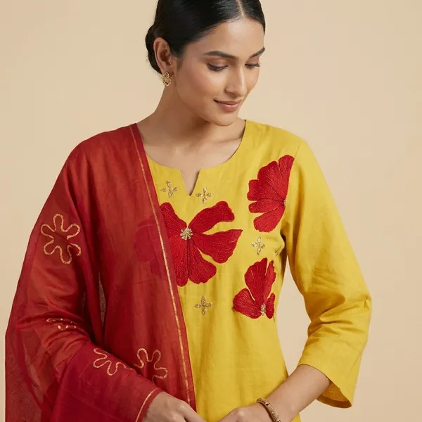 Yellow_Cotton_Kurta_Pant_Dupatta_3_Pc_Suit_For_Women