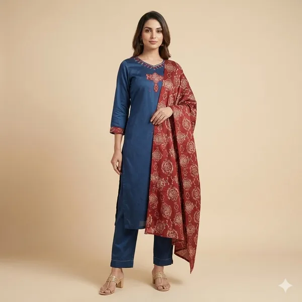 Navy_Blue_Gaji_3Pc_Suit_Kurta_Set_For_Women