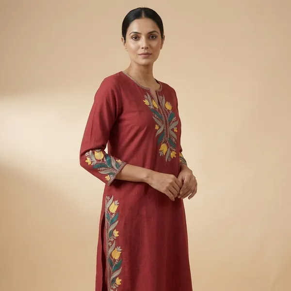 Rust_And_Terracotta_Mulmul_Cotton_Kurta_Pant_Set_For_Women