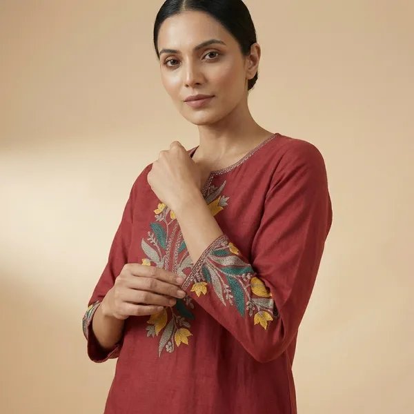 Rust_And_Terracotta_Mulmul_Cotton_Kurta_Pant_Set_For_Women