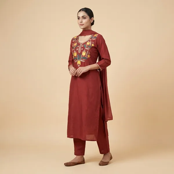 Rust_And_Terracotta_Mulmul_Cotton_Kurta_Pant_Set_For_Women