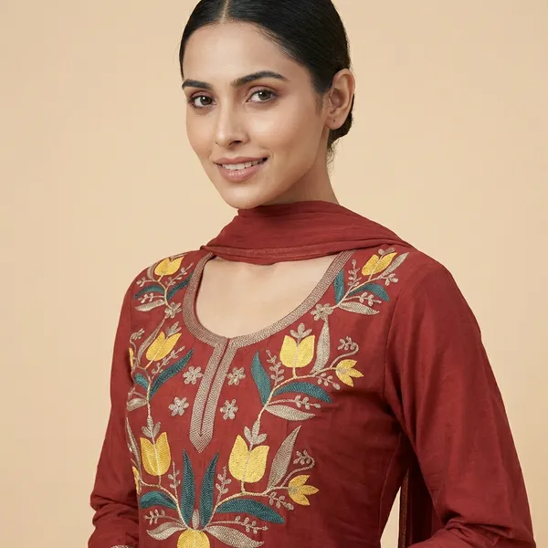Rust_And_Terracotta_Mulmul_Cotton_Kurta_Pant_Set_For_Women