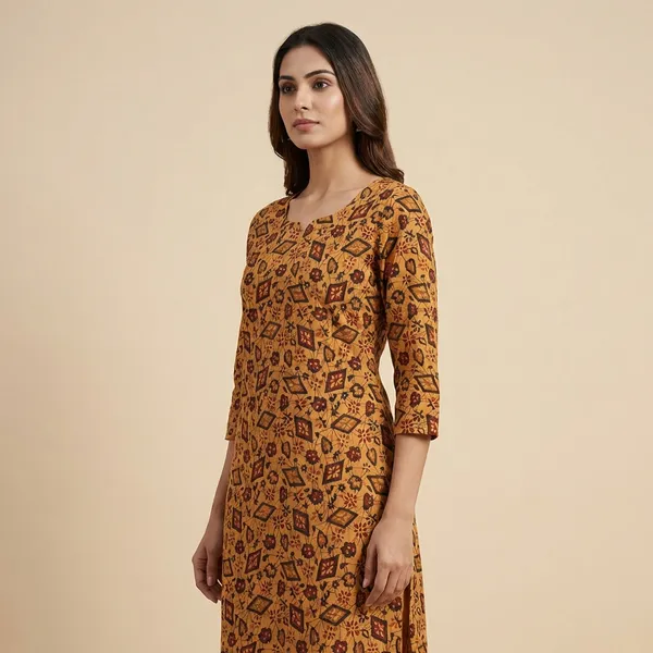 Mustard_Mulmul_Cotton_Kurta_Set_For_Women