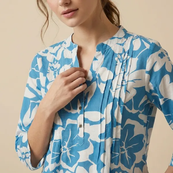 Blue_And_White_Mul_Cotton_Premium_Floral_Tunic_Top_For_Women