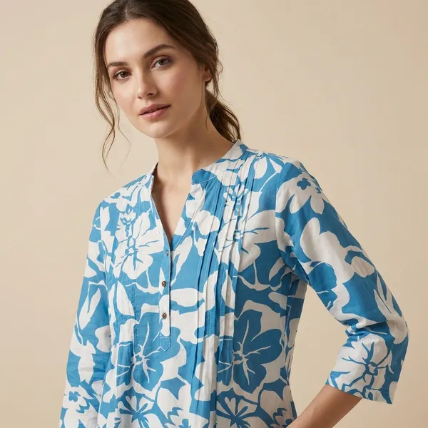 Blue_And_White_Mul_Cotton_Premium_Floral_Tunic_Top_For_Women