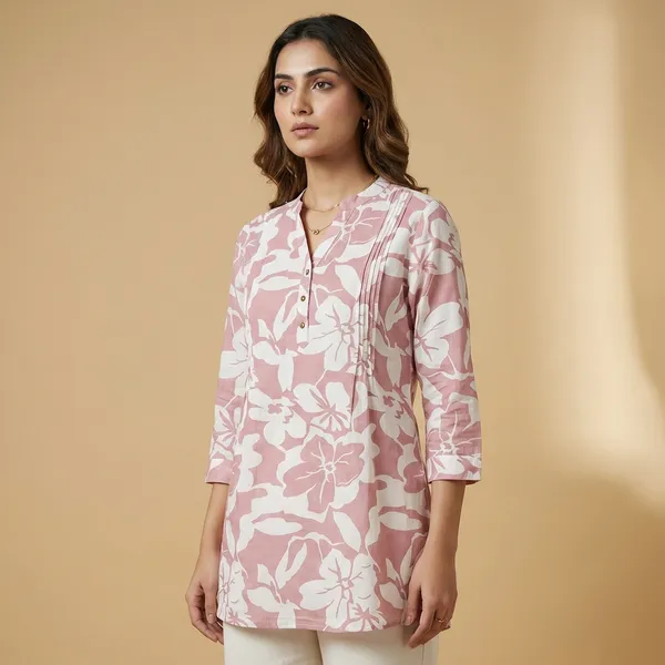 Mauve_And_White_Mul_Cotton_Floral_Tunic_Top_For_Women