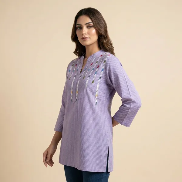Light_Purple_Mul_Cotton_Premium_Striped_Tunic_Top_For_Women