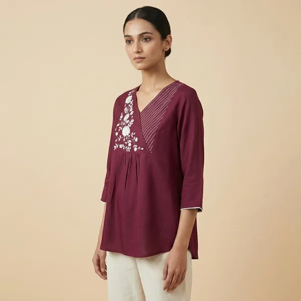 Wine_Mul_Cotton_Embroidered_Top_For_Women