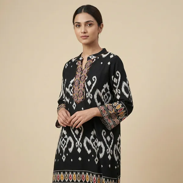 Black_And_White_Mul_Cotton_Ikat_Tunic_Top_For_Women