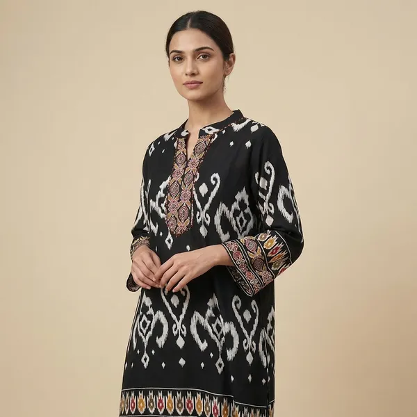 Black_And_White_Mul_Cotton_Ikat_Tunic_Top_For_Women