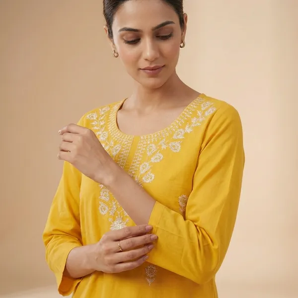 Mustard_Yellow_Mul_Cotton_Chikankari_Top_For_Women