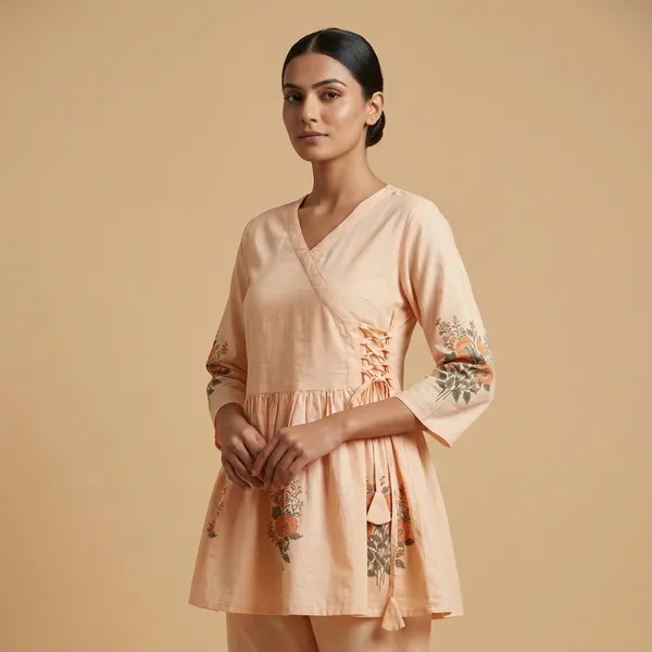 Peach_And_Coral_Mul_Cotton_Angrakha_Tunic_Top_For_Women