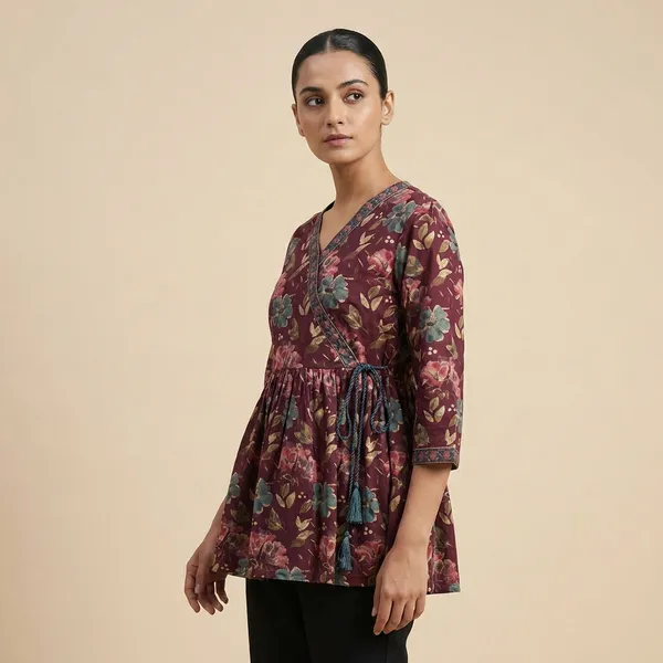 Wine_And_Maroon_Mul_Cotton_Floral_Tunic_Top_For_Women