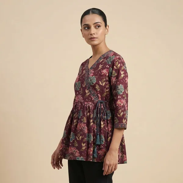 Wine_And_Maroon_Mul_Cotton_Floral_Tunic_Top_For_Women